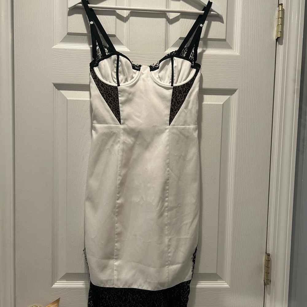 Elegant Black and White Lace Control Slip Dress
